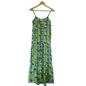 SFERA Basics Green Swirling Pattern Spaghetti Straps Max‎ Sun Dress